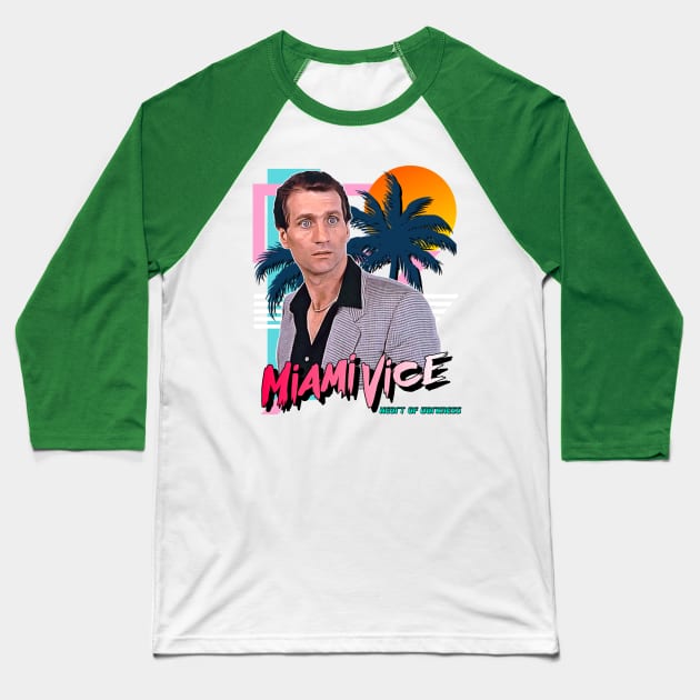 Retro Miami Vice 80s Ed O'Neill Tribute Baseball T-Shirt by darklordpug